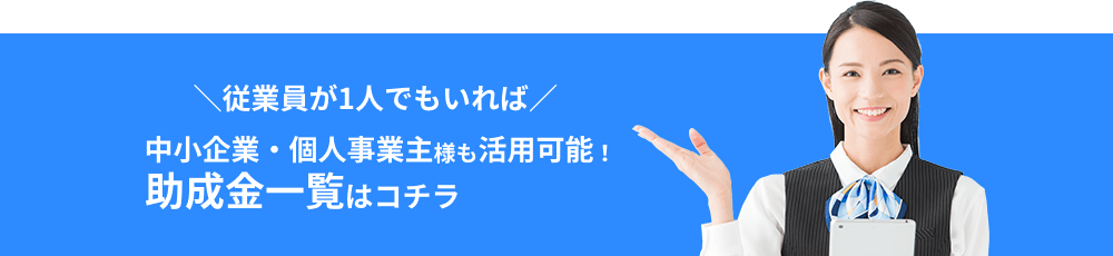 中小企業・個人事業主様も活用可能！ 助成金一覧はコチラ